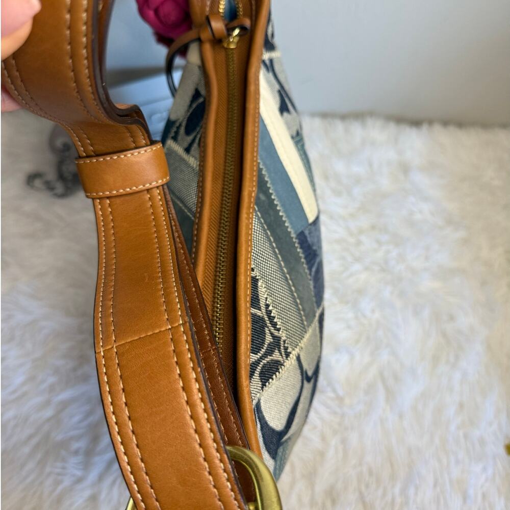y2k Rare COACH Denim Leather Patchwork Shoulder Bag Crossbody - Picture 3 of 11